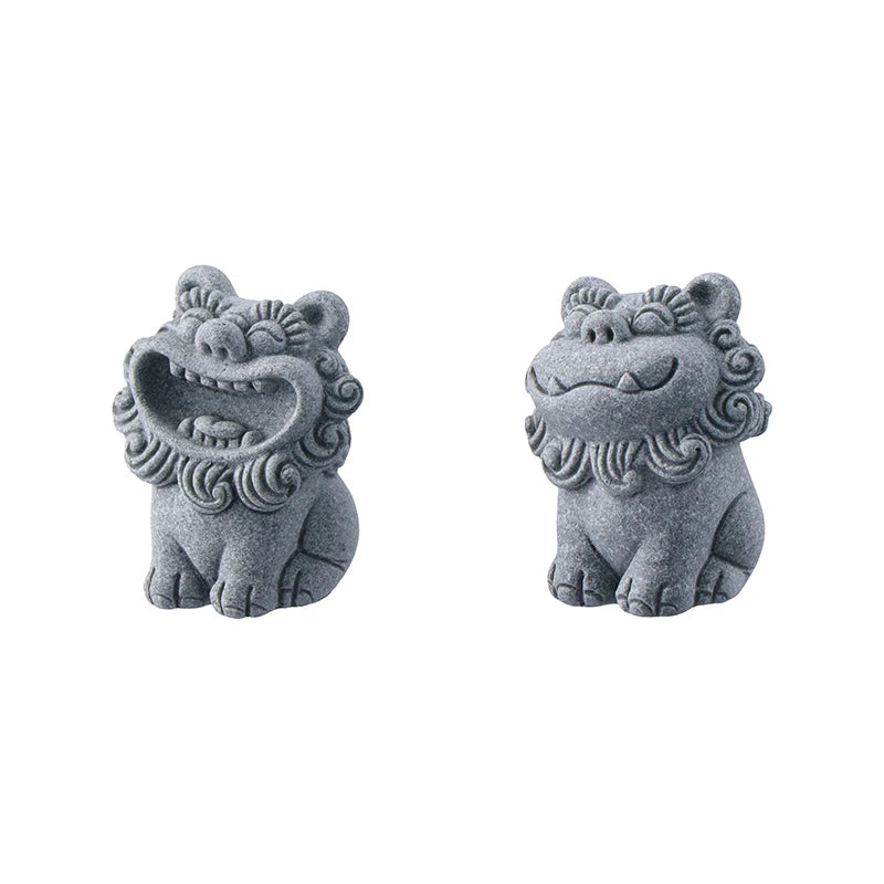 1 Pair Chinese Legend God Beast Statue Cute Gatekeeper God Stone Sculpture Spirit Beast Lion Gardening Fish Tank Micro Landscape