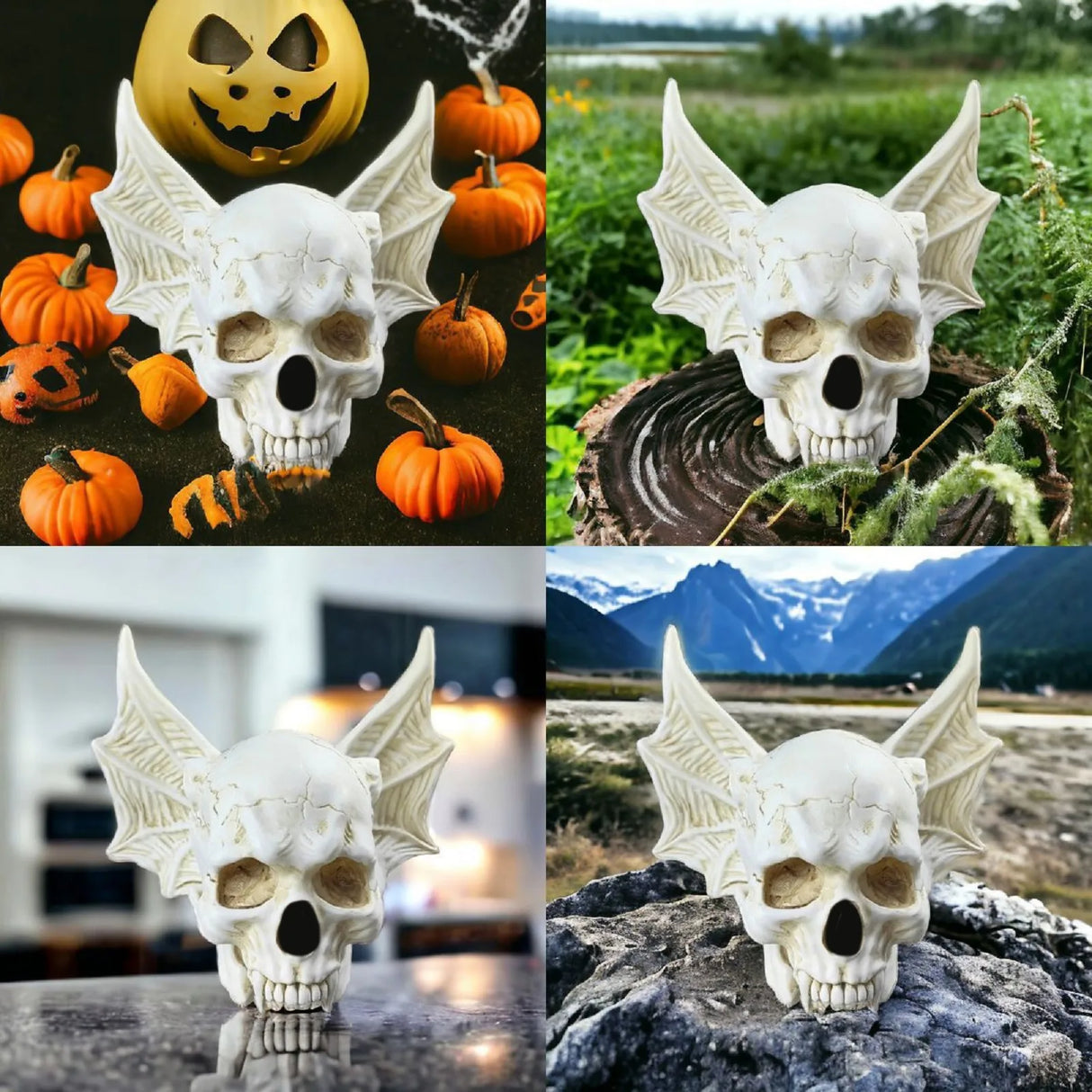 ‌Halloween Bat Skull Decor Spooky Gothic Home Decoration Unique Resin Handmade Craft Creepy Party Supplies Scary Shelf Display