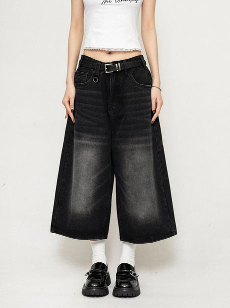 Vintage Streetwear Women Jeans 2024 Summer Loose Male Wide Leg Knee Length Shorts Men's Oversize Fashion Denim Trouser Pants Y2K - Lootquake