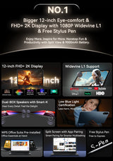 Tablettes Blackview MEGA 2 12 pouces 2K écran Widevine L1 24 Go (8 + 16) Android 15 256 Go 9000 mAh AI caméra principale Pad PC