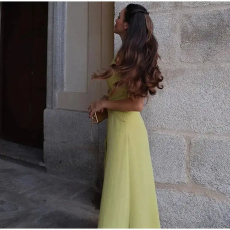 Hanging Neck Strap Split Long Dress Women Wrap Chest Backless High Waisted Slim Fit Robes Summer Chic Female Streetwear Vestido - Lootquake
