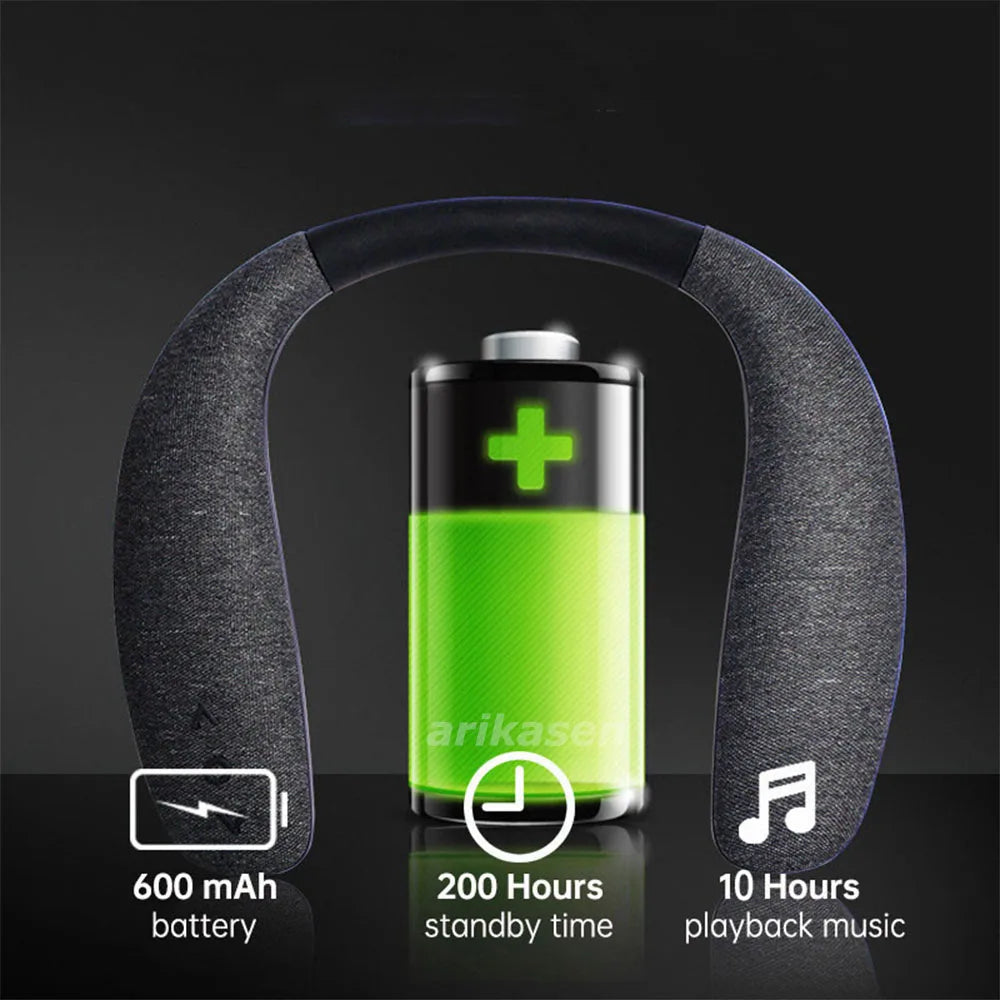 Altavoces Bluetooth con banda para el cuello, 12 horas de música, altavoz portátil inalámbrico, sonido estéreo 3D real, altavoces personales portátiles con micrófono