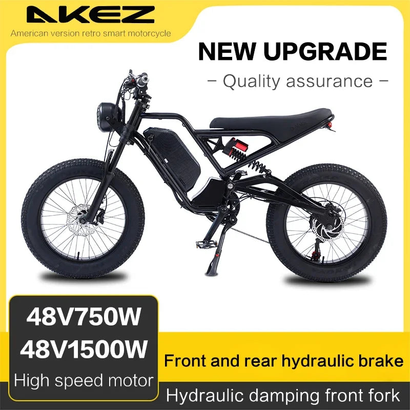 Bicicleta eléctrica AKEZ de 18 Ah, 1500 W, 48 V, para adultos, de 20 pulgadas, con freno hidráulico de aceite.