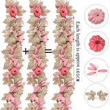 Halloween Thanksgiving Pink Decorations Artificial Fall Maple Leaves Garland Autumn Hanging Pink Pumpkins Flowers Berries Rattan