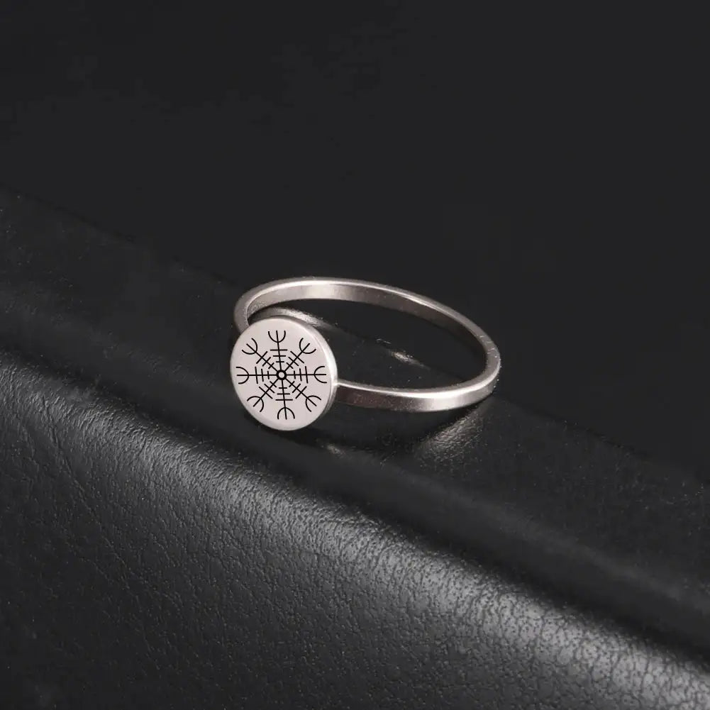 Skyrim Viking Compass Helm of Awe Ring Stainless Steel Gold Color Women Rings Aegishjalmur Nordic Amulet Jewelry Gift for Lover - Lootquake