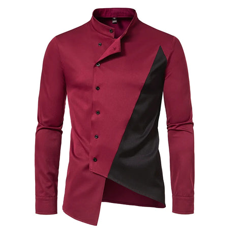 Fashion Irregular Shirts for Men Stitching Color Mens Shirts Business Casual Long Sleeve Shirts Men Clothing - Lootquake