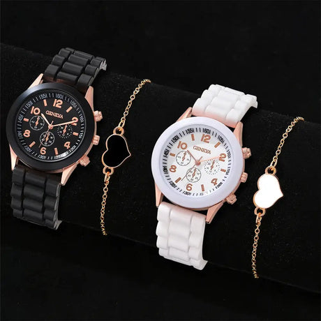 2PCS Set Couple Fashion Casual Leather Watches Ladies Simple Dial Quartz Wristwatches Dress Clock Montre Femme - Lootquake