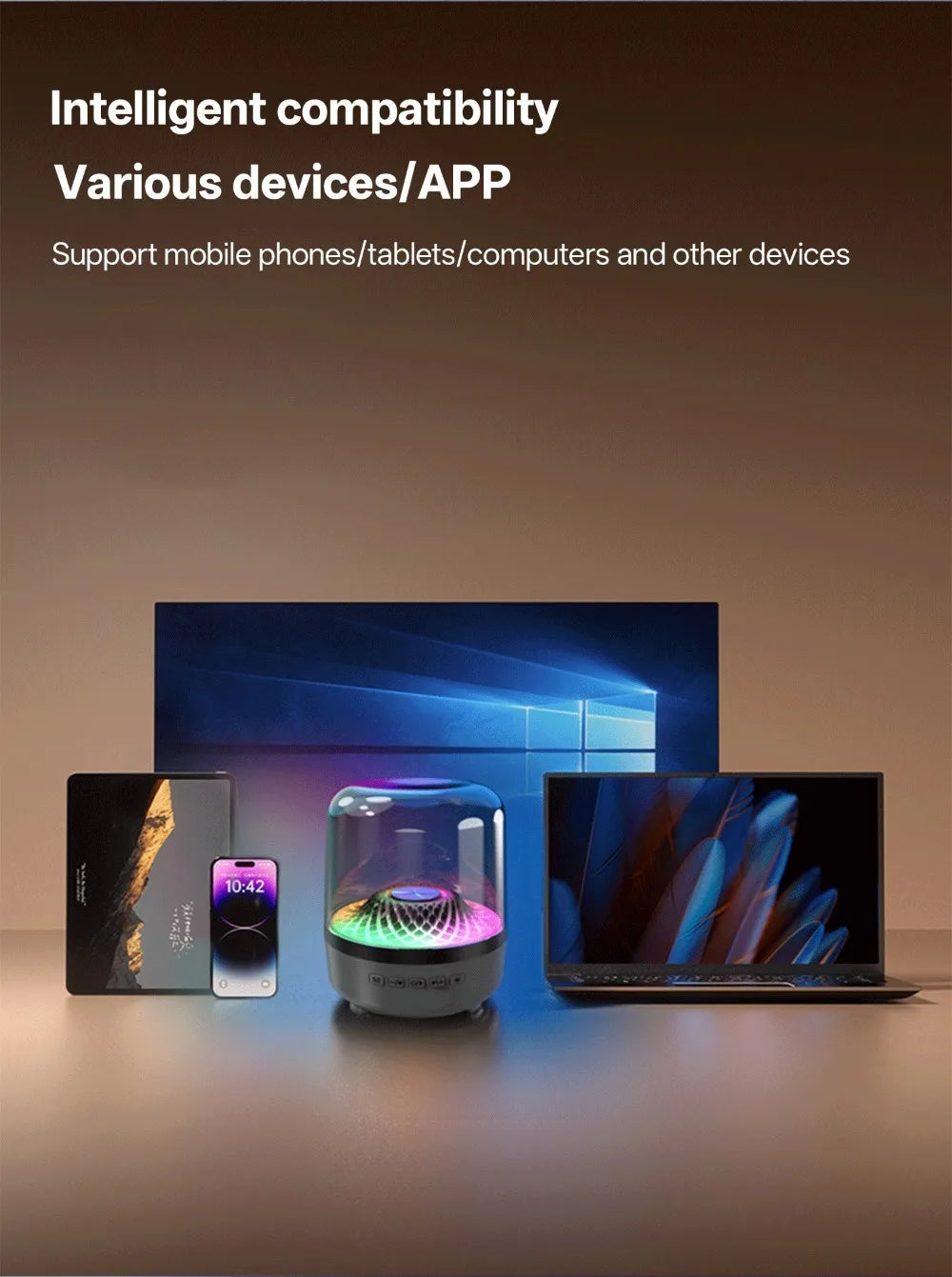 Enceintes portables Bluetooth 5.3 avec lampe respiratoire, caisson de basses audio Hi-Fi 3D, haut-parleur d'extérieur, caisson de basses surround