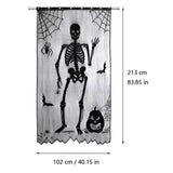 Halloween Window Decorations Halloween Door Curtain Skeleton & Bat Black Lace Panel for Haunted House Decor