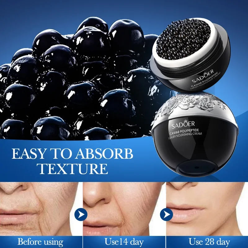 Crema facial antiarrugas con colágeno, perla, reafirmante, caviar, ADN, colágeno sódico, hidratante, suavizante y aclarante. Producto para el cuidado de la piel.