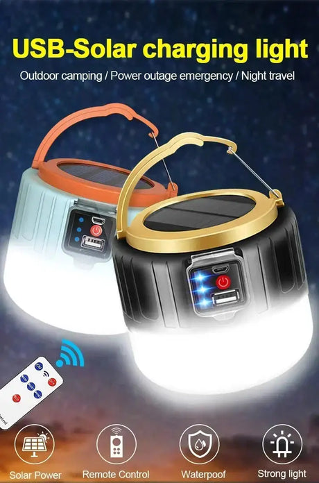 Powerful Solar LED Camping Lamp Waterproof Portable Lanterns Emergency Lights For BBQ Hiking USB Rechargeable Tent Lanterns - Lootquake