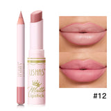 USHAS,Lipstick + lip liner set, matte finish, waterproof, long-lasting and non-staining, velvet nude lip gloss