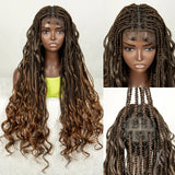 34" Natural Curly Knotless Box Braids Wig | Deep Wave Accents | Full Lace | Baby Hair