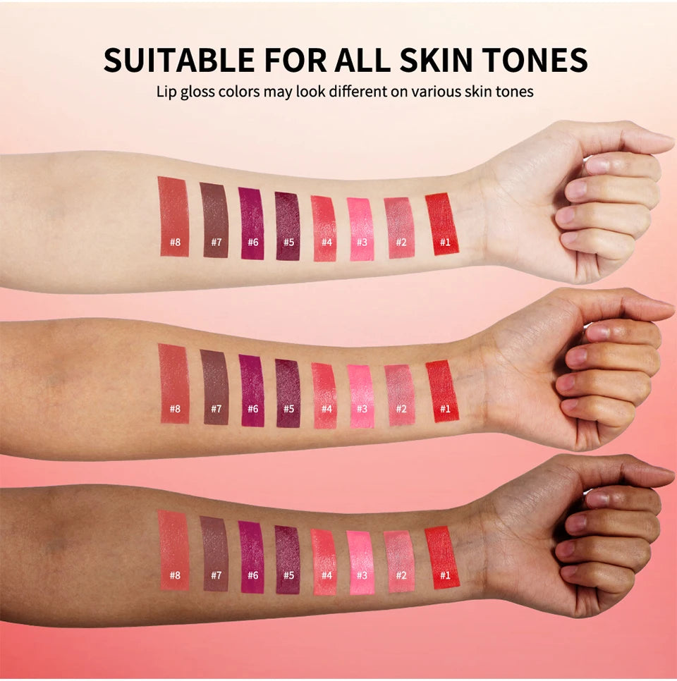 Lip Gloss Semi-Matte 8Colors Long-lasting Velvet Non-drying uitable for all skin moisturizing lipgloss plump lip brown Cosmetics