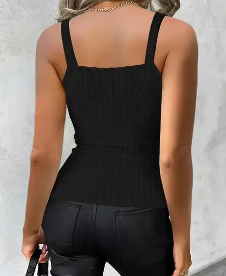 Chain Linked Surplice Neck Tank Top Sexy Button Decor Skim Sleeveless Top For Spring & Summer Women's Clothing - Lootquake