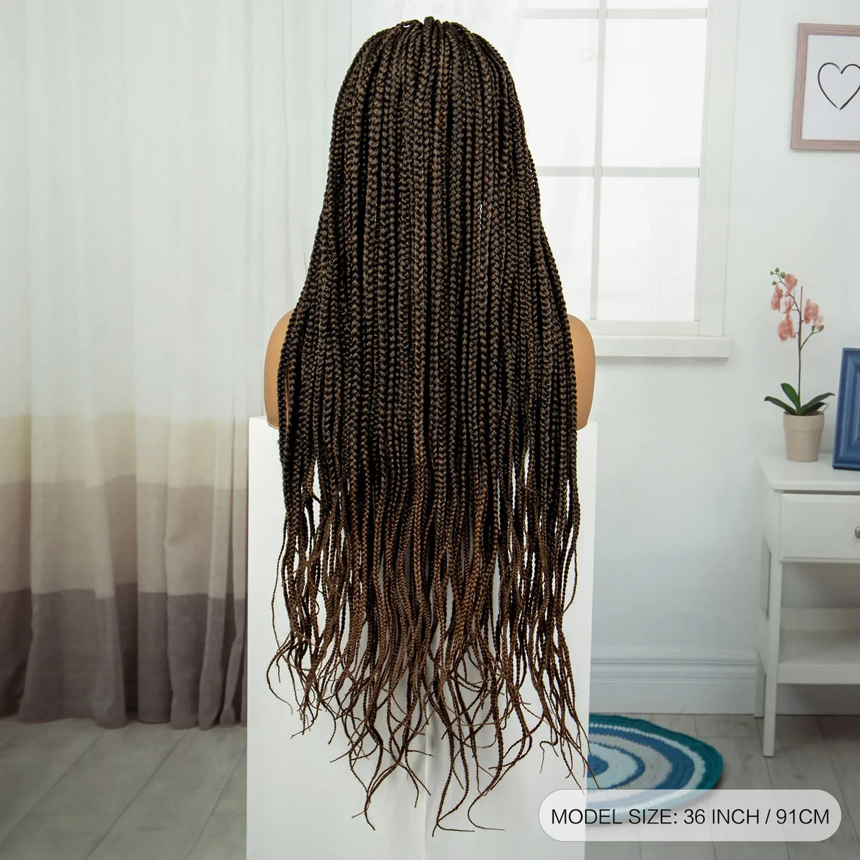 36" Burgundy Knotless Box Braids Wig | 9x6 Lace Front | Baby Hair