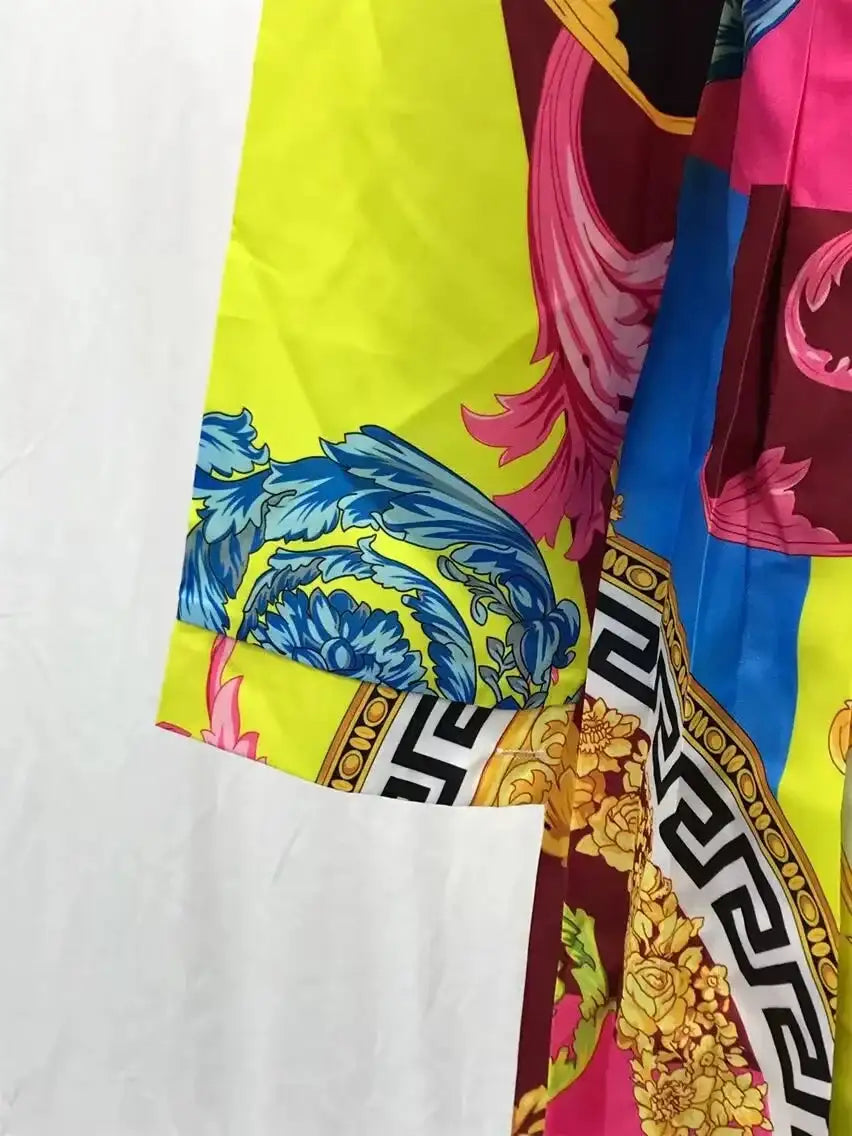 2024 Spring Summer New Cross-border Wishdress Women's Clothing Artistic Printing Plenty Folds Seven-half Sleeves Long Dress - Lootquake