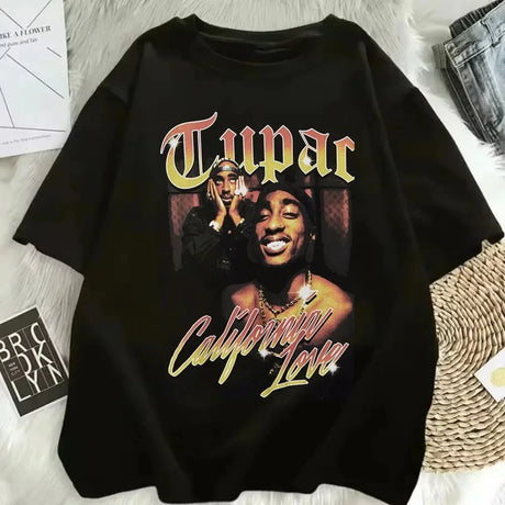 2025 Summer Fashion T-shirt Rapper Tupac Top Hip Hop Street Wear Oversized Short Sleeve T-shirt Men's And Women's T-shirts - Lootquake