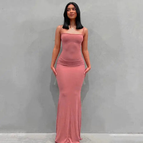 Dresses For Women 2023 Sexy Spaghetti Strap Black Long Dress Evening Y2k Sleeveless Solid Skinny Bodycon Maxi Vestidos - Lootquake