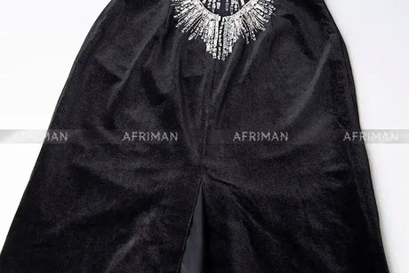 Women Heavy Rhinestone Bead Sexy Backless High Neck Waist Bag Hip Slimming Velvet Long Dress - Lootquake