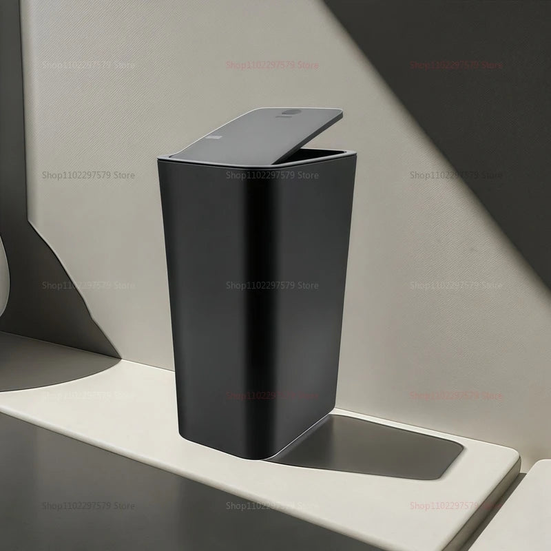 10L Bathroom Trash Can Small Garbage Bin with Press Top Lid for Toilet Bedroom Living Room Plastic Wastebasket with Pop-up Lid