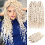 24" Water Wave Crochet Hair | Ombre Blonde Brown | Curly Twist Braids | Synthetic Braiding Hair Extensions | 60 Strands