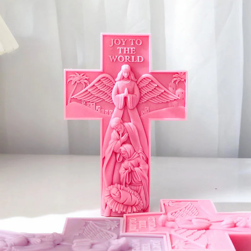 Cross Angel Virgin Mary Jesus Candle Silicone Mold Handmade Greek Mythology Sculpture Plaster Candle Soy Wax Mould Home Decor