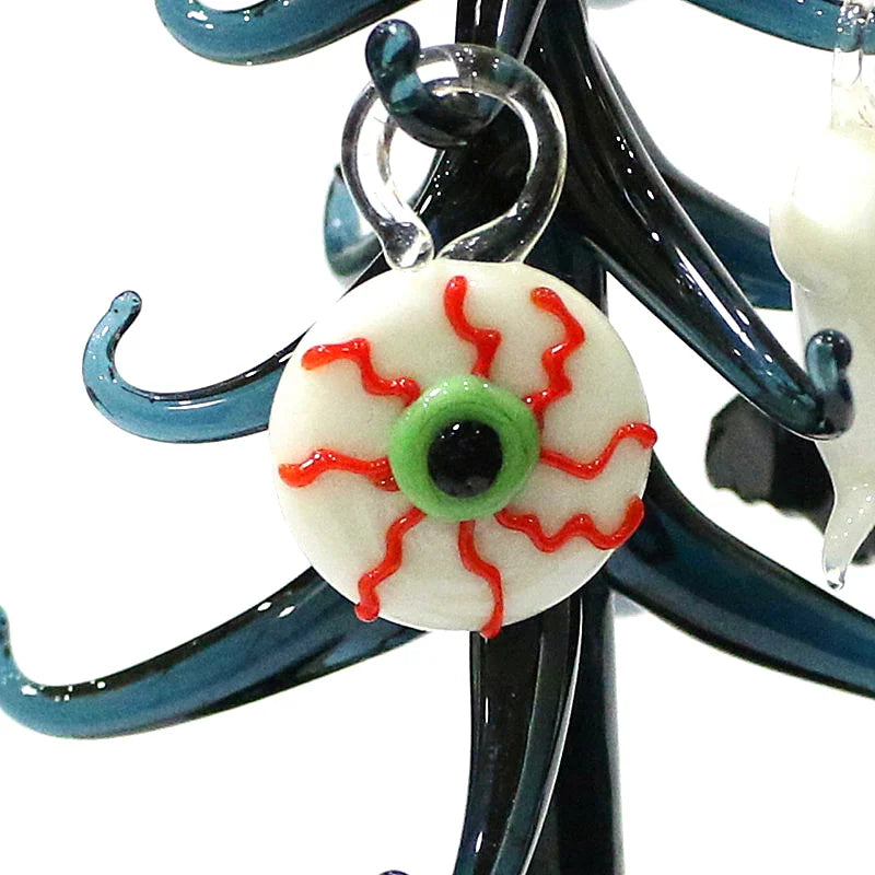 Halloween Decor Cute Glass Tree Figurine Ornaments with Mini Owl Spider Bat Pumpkin Cross Ghost Evil Eye Heart Moon Hat Pendant