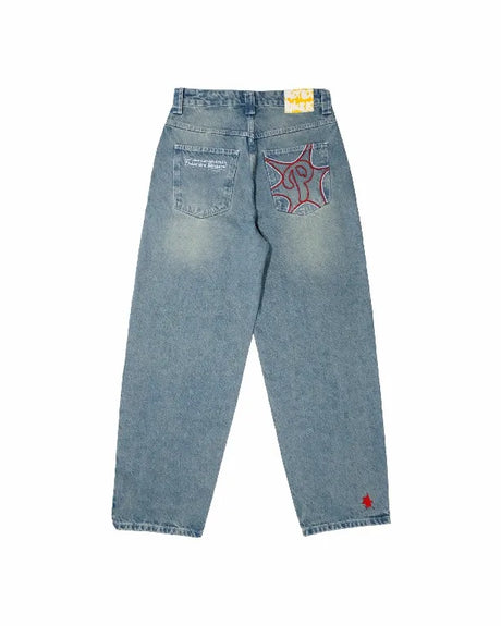 Streetwear Jeans Y2K Men Women Clothes Harajuku Hip Hop Letter Embroidered Vintage Blue Baggy Jeans High Waist Wide Leg Trousers - Lootquake