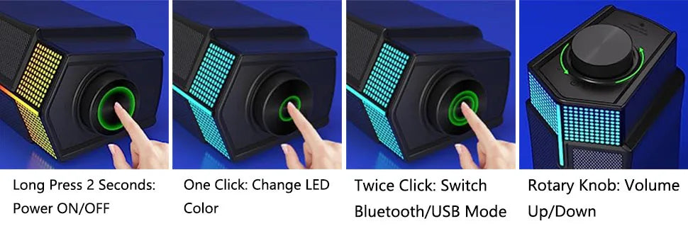 Enceintes Bluetooth pour PC de bureau, barre de son pour PC de jeu, filaire, alimentée par USB, superbe son stéréo, avec éclairage LED