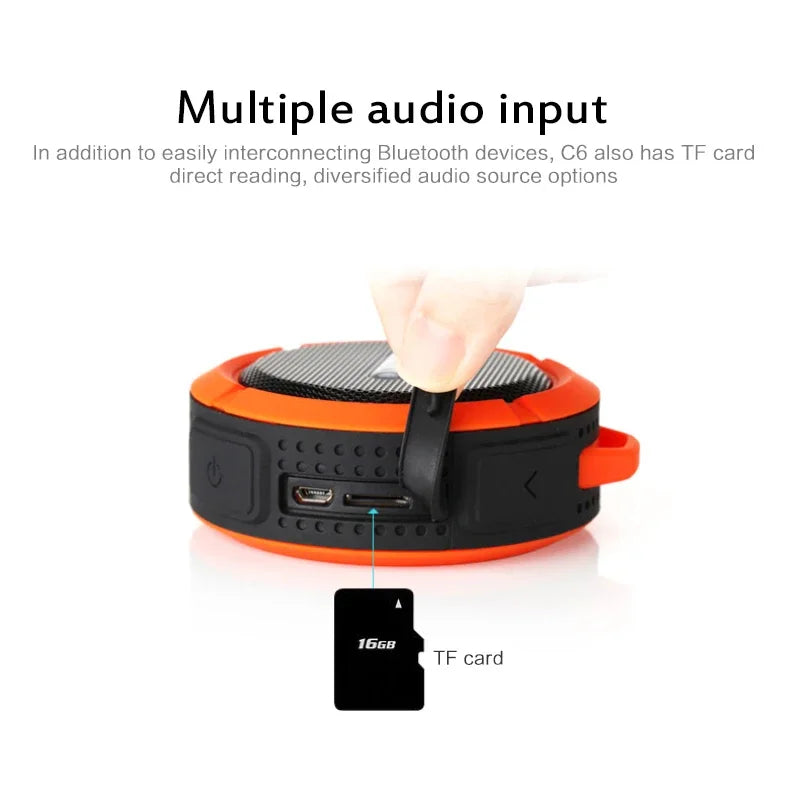 #C6 Altavoz Bluetooth con ventosa grande, estéreo, para deportes al aire libre, mini, compatible con TF, subwoofer, portátil, resistente al agua