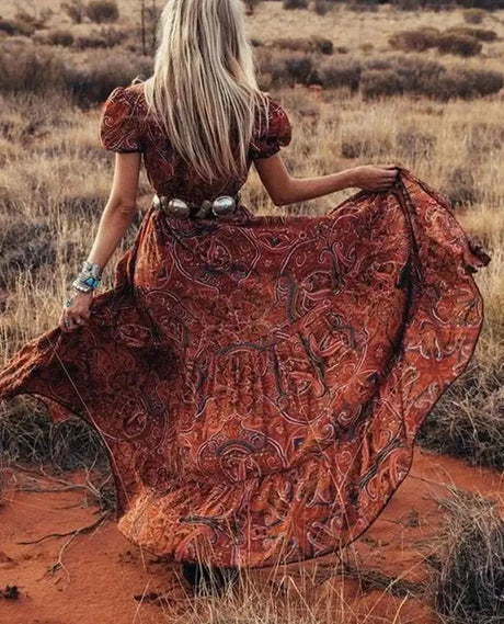 TEELYNN boho long dress Vintage 2023 floral print Chiffon three quarter sleeve v-neck summer Gypsy Hippie women dresses vestidos - Lootquake