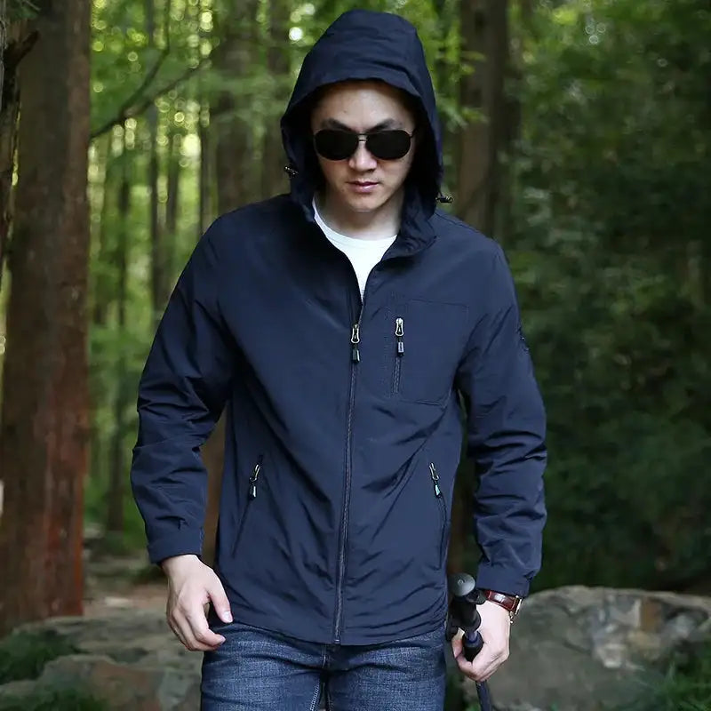 Outdoor Waterproof Jacket Men Breathable Quick Dry Hooded Jacket Coat Windbreaker Jacket Men Multi-Pockets Summer Windbreaker - Lootquake