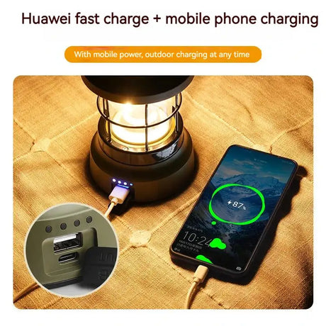 Retro Lamp Portable Camping Lantern USB Recharge Camping Tent Travel Light Vintage Outdoor Lighting Camping Equipment Flashlight - Lootquake