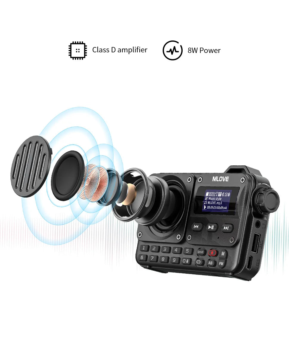 Enceinte Bluetooth ultra-portable MLOVE BV800 avec radio FM, écran LCD, antenne, entrée AUX, clé USB, carte TF, lecteur MP3