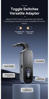 Receptor y transmisor de audio Essager Bluetooth 5.1 de 3,5 mm con entrada auxiliar de 3,5 mm y micrófono, adaptador inalámbrico para música estéreo, PC, TV y altavoces de coche.