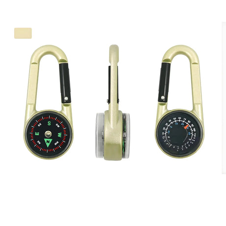1 Pc Compass Thermometer Carabiner 3 in 1 Mini Compass Carabiner Clip Outdoor Hiking Survival Key Ring Double Sided Metal - Lootquake
