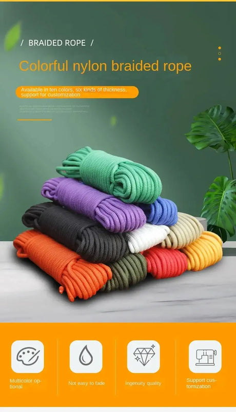 5 meters 10 colors 2mm 4mm 6mm 8mm 10mm colorful braided rope tent tie rope drawstring outdoor clothesline core nylon rope - Lootquake