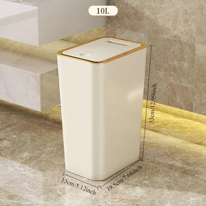 10L/12L Plastics Garbage Bin Bathroom Trash Can Slim Trash Can with One-Touch Lid Bathroom Kitchen Garbage Bin Home Supplies