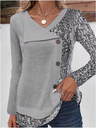 4 Color Blocked Button Long Sleeved Blouse Irregular Collar Women's Casual T-shirt Street Fashion Daily Autumn Top - Lootquake