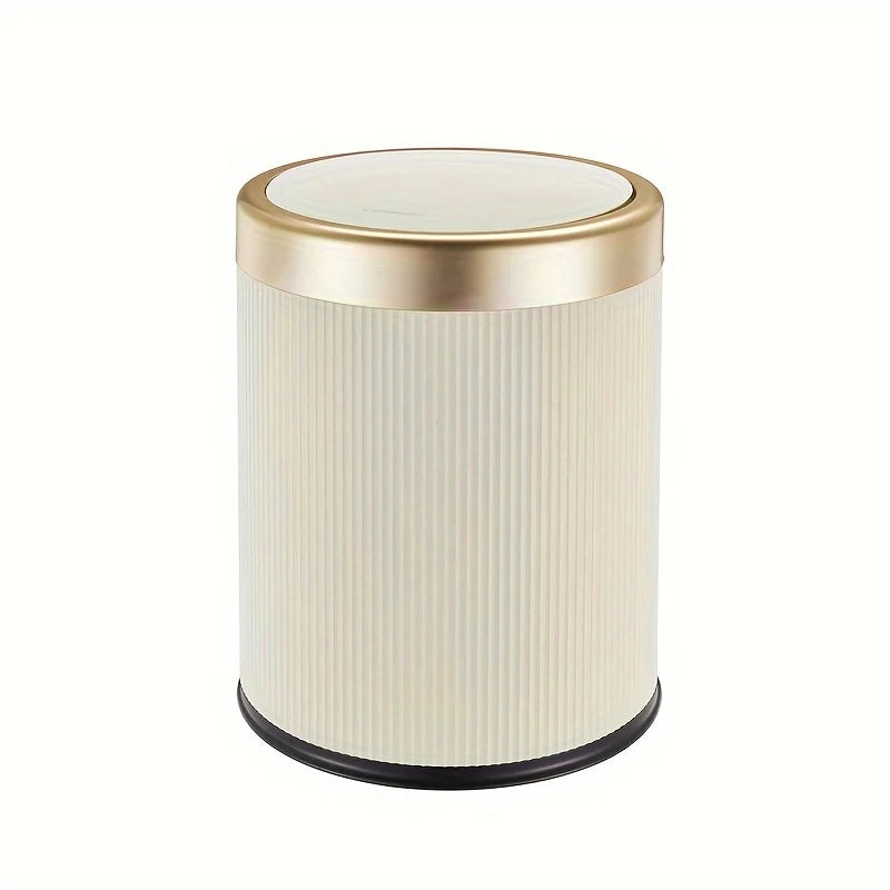 1 fashionable circular top garbage bin with gold edge - durable, stylish storage essential household garbage basket