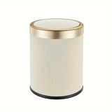1 fashionable circular top garbage bin with gold edge - durable, stylish storage essential household garbage basket