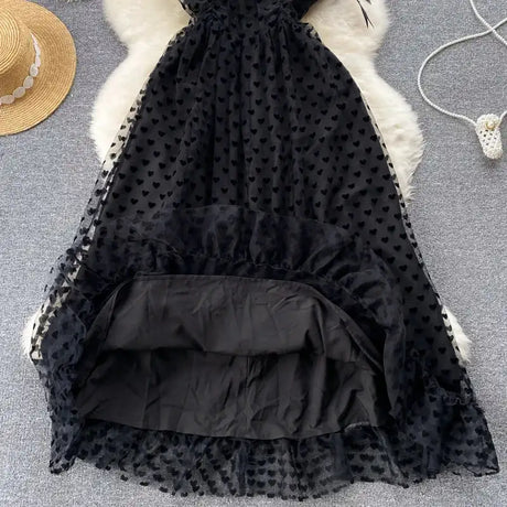 SINGREINY High Quality A Line Mesh Long Dress Spaghetti Strap Sleeveless Sheath Sundress 2023 Women Fashion Dot Print Maxi Dress - Lootquake