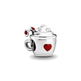 Dije de plata de ley 925 con forma de café, vino tinto, cafetera, copa de champán, compatible con pulseras colgantes originales, joyería DIY para mujer.