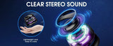 Altavoz Bluetooth inalámbrico con luces RGB, sonido estéreo y soporte para teléfono: minialtavoz portátil de viaje para iPhone y Android.