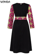Plus Size 5XL VONDA Bohemian Maxi Long Dress 2024 Women Printed Sundress Fashion Long Sleeve Vestidos Casual Loose Robe - Lootquake