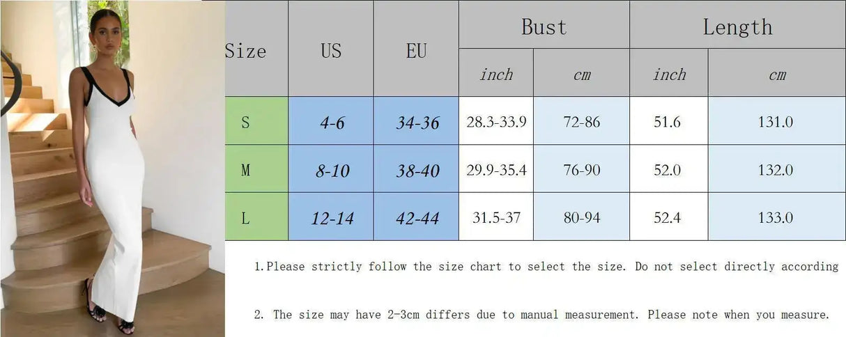Knit Suspender Split Long Dress Women 2024 New Sleeveless Block Color Beach Vacation V-Neck Knitwear Bodycon Sexy Dresses - Lootquake