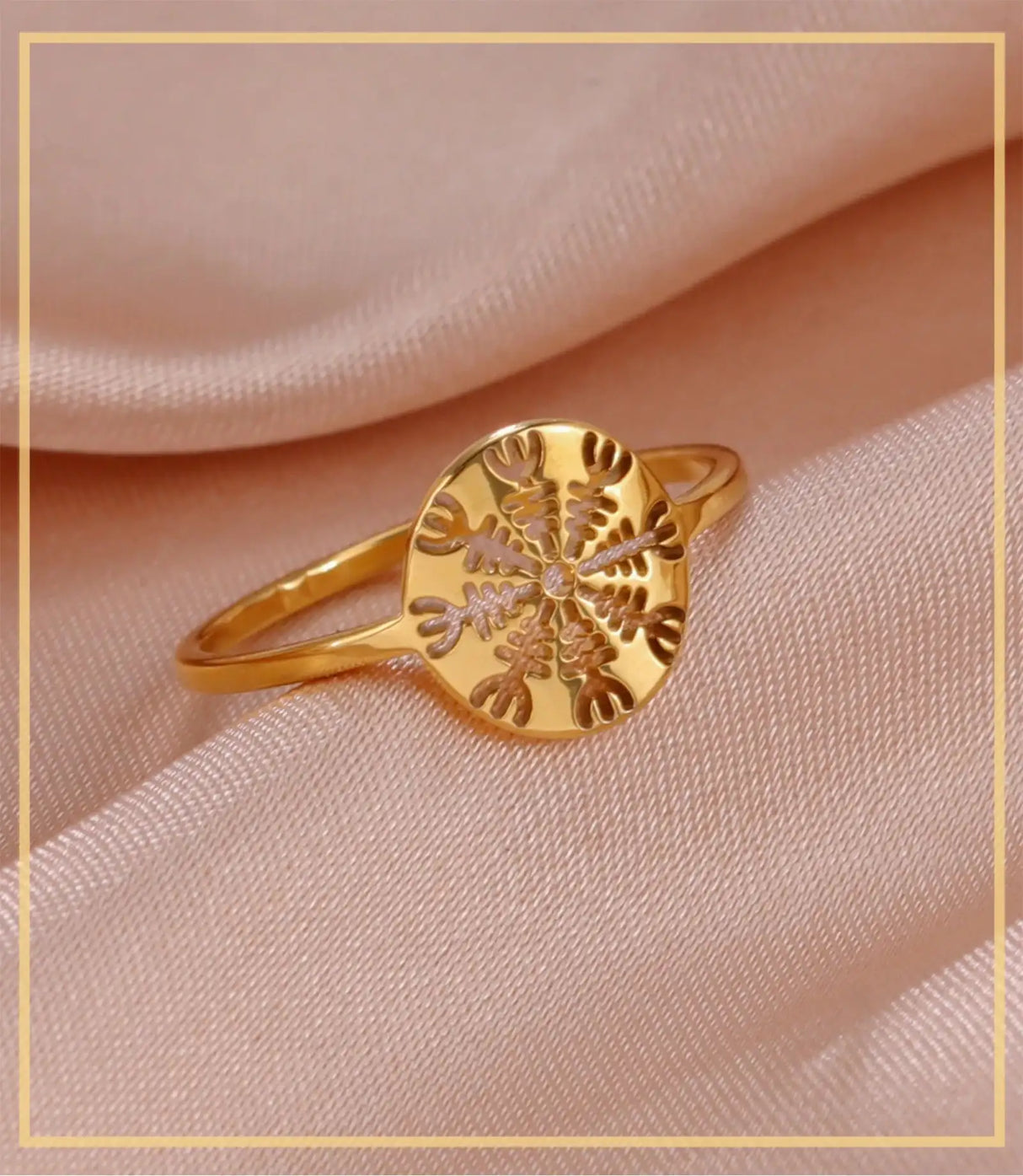 Skyrim Viking Compass Helm of Awe Ring Stainless Steel Gold Color Women Rings Aegishjalmur Nordic Amulet Jewelry Gift for Lover - Lootquake