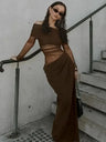 BOOFEENAA Vestido largo negro de malla transparente con patchwork, otoño 2024, sexy, elegante, con hombros descubiertos, manga larga, cortes, C66-EZ33