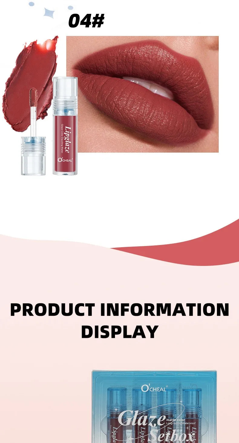 4 PCS Lipstick Set Moisturizing Breathable Glossy Non-Sticky Long-Lasting Full-Look Lips Light Durable Lip Gloss